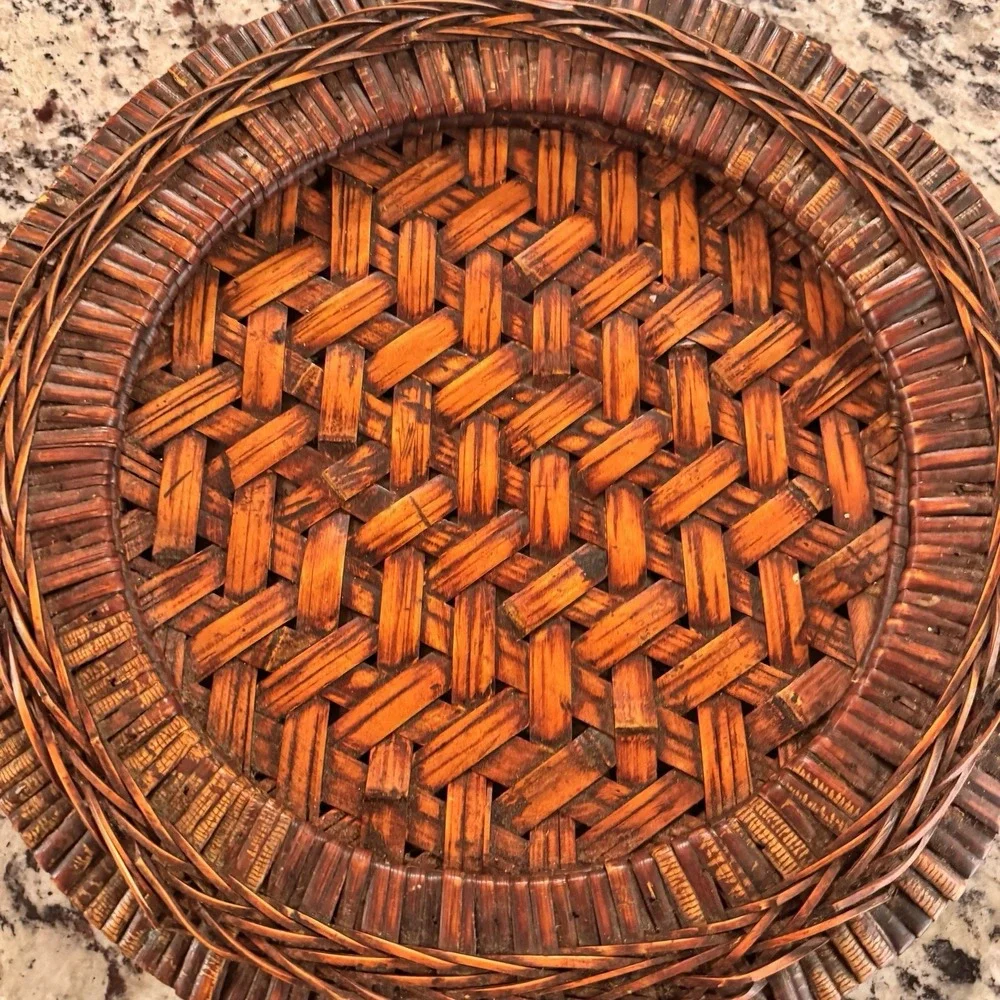 Vintage Handwoven Rattan Reed Round Tray 13